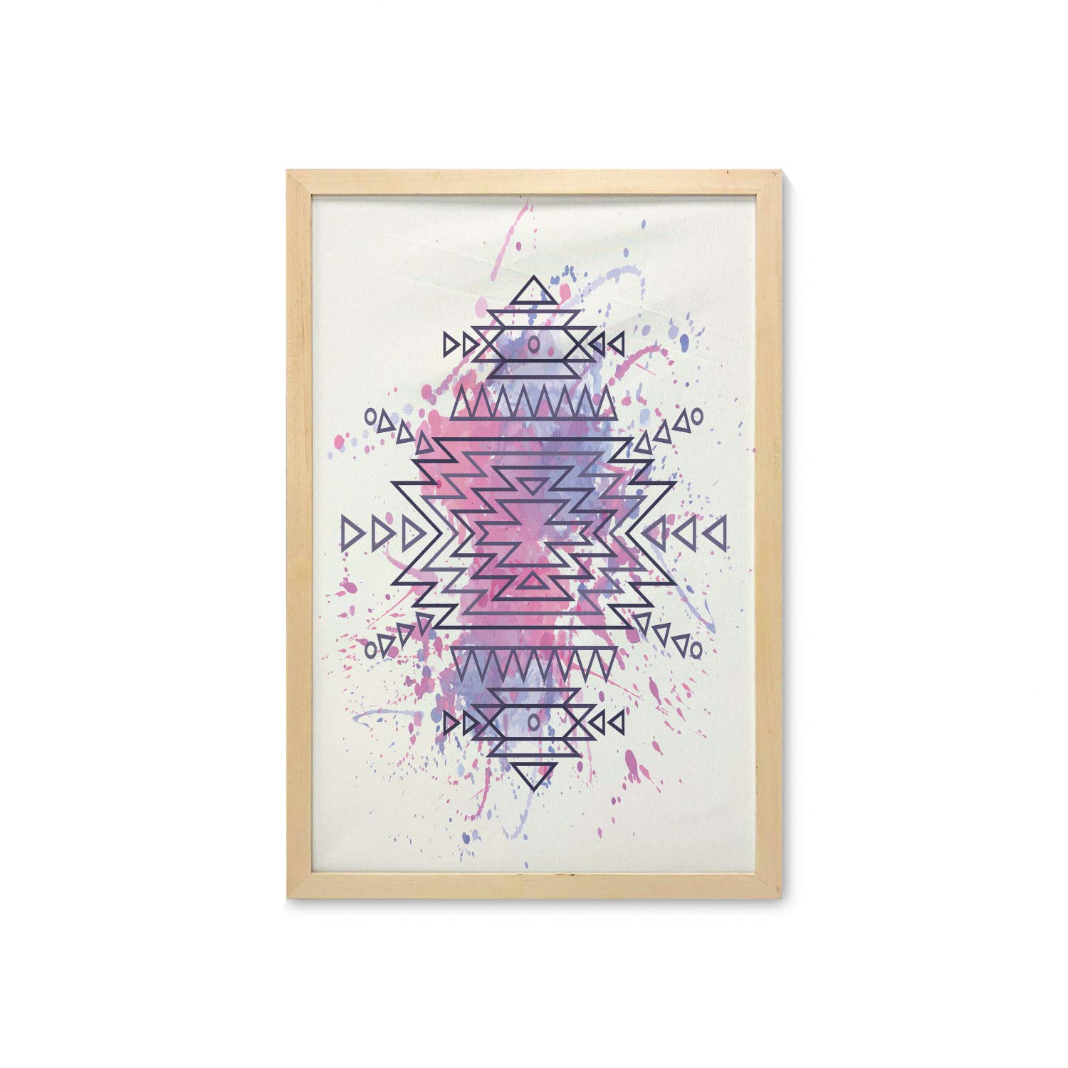 Ambesonne Tribal Wall Art with Frame - Abstract Brushstroke Watercolor Folk Print Fabric Poster for Bathroom, Living Room & Dorm Decor - 23x35 Inches in Pale Pink Fuchsia Lilac - Perfect for Bohemian, Eclectic & Modern Home Interiors