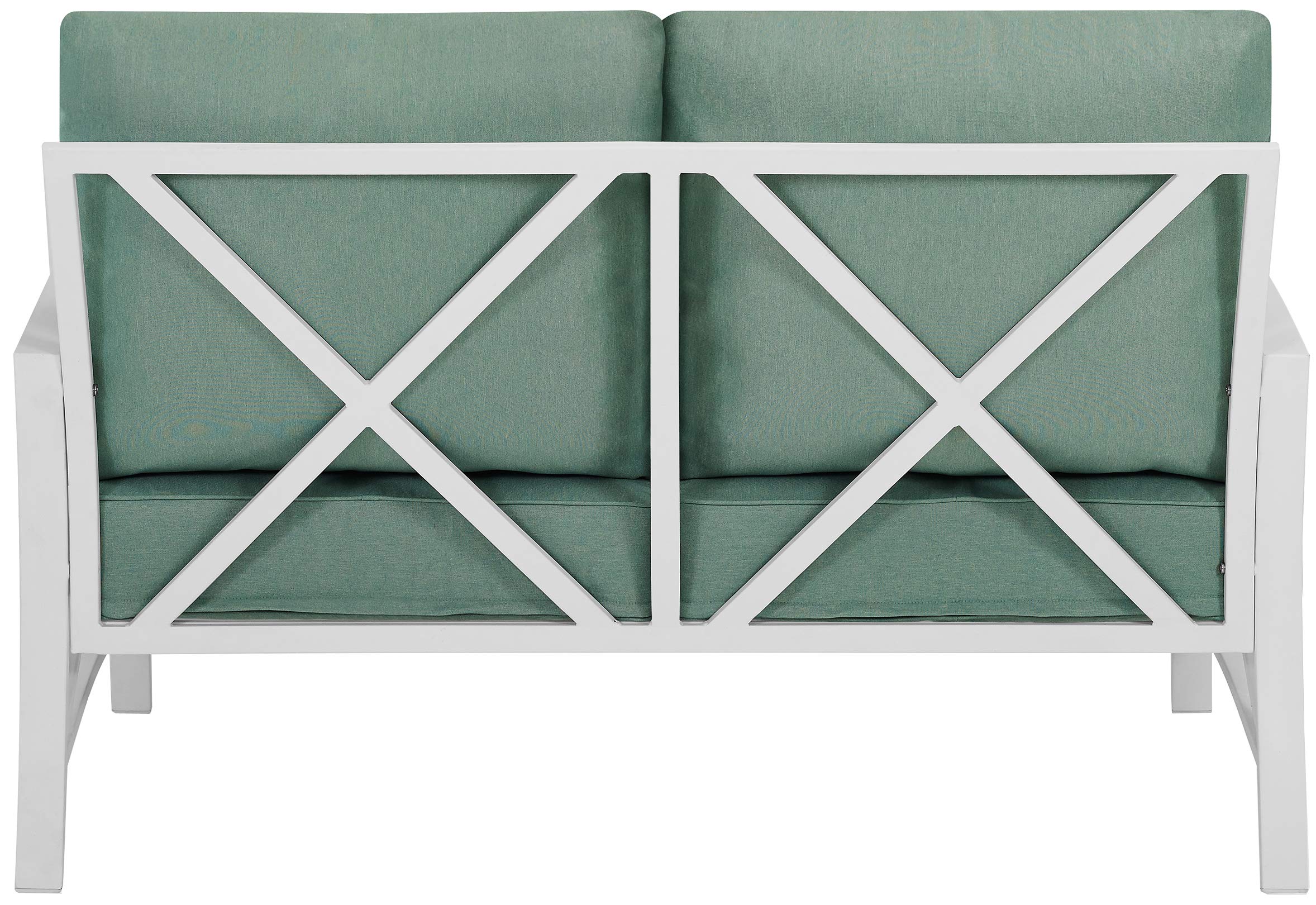 Crosley Furniture Kaplan Outdoor Loveseat - 2-Person Patio Couch for Porch, Deck, Backyard & Balcony - White with Mist Cushions - Perfect for Relaxing, Entertaining & Outdoor Lounging