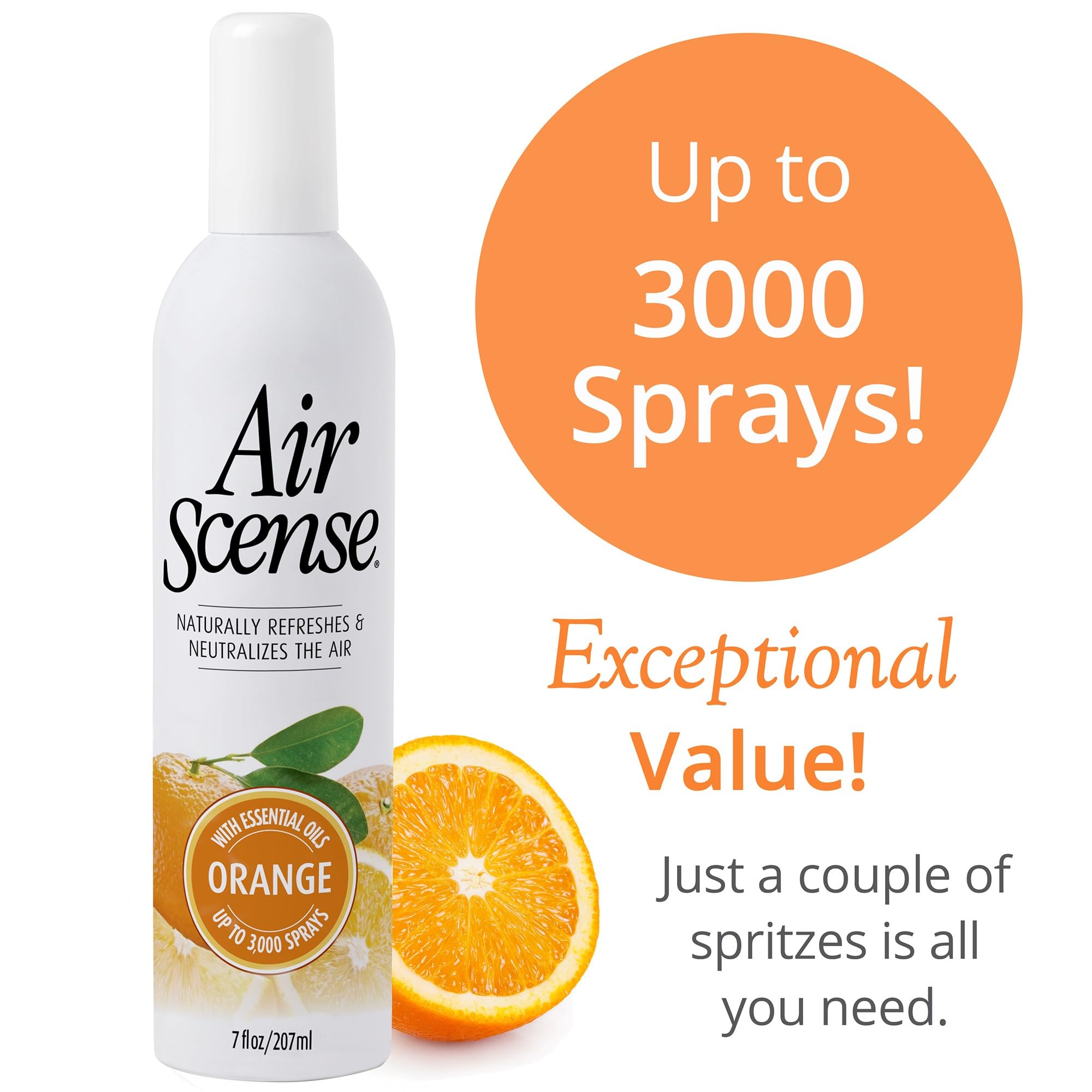 Air Scense Essential Oil Air Freshener - 7 fl oz, 4 Pack Variety (Orange, Lavender Lime & Vanilla) | Non-Aerosol, Natural Fragrance for Home, Office & Car | Long-Lasting Odor Eliminator & Room Refresher