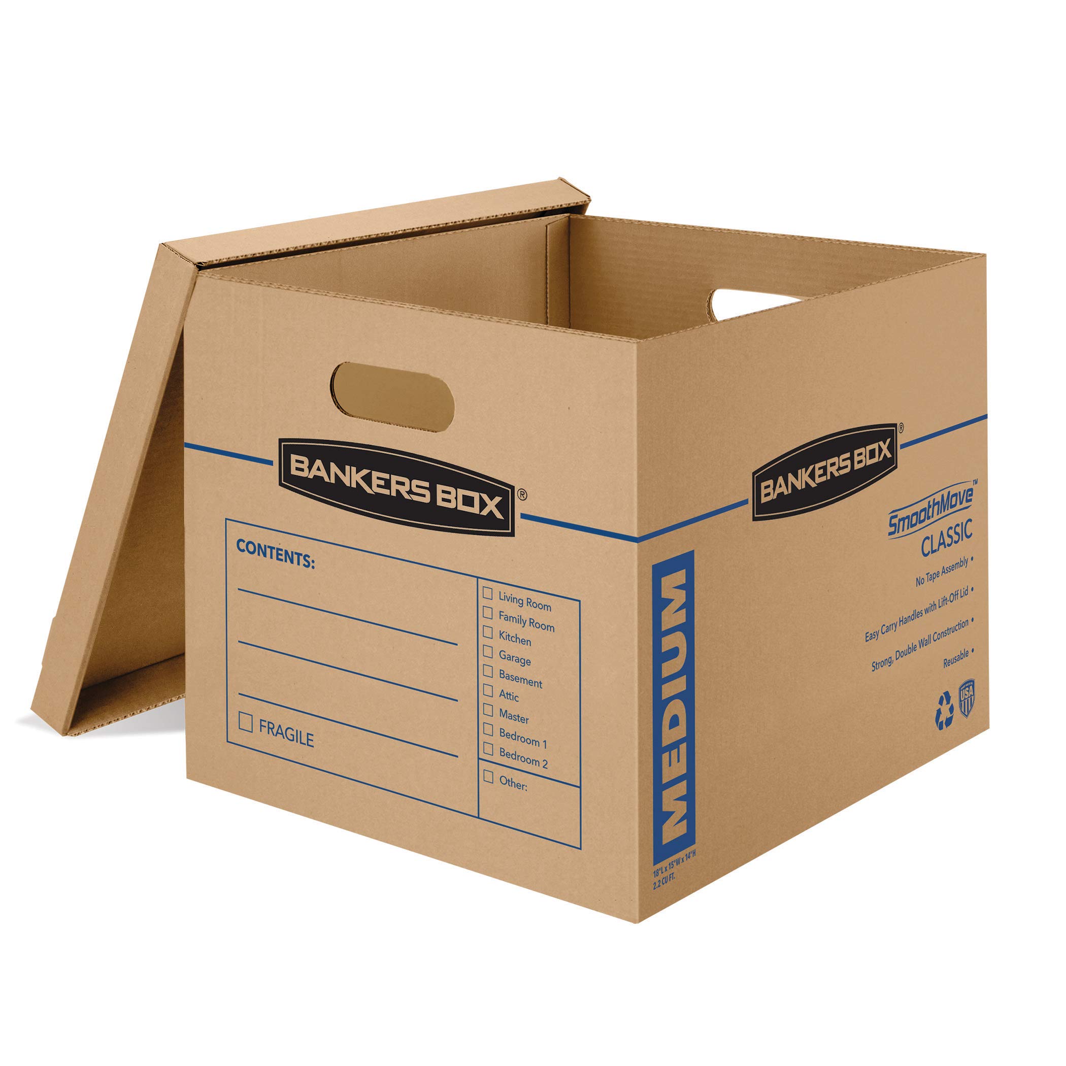 Bankers Box SmoothMove Classic Tape-Free Moving and Storage Boxes with Lids & Easy Carry Handles - Perfect for Home, Office, and Moving Organization