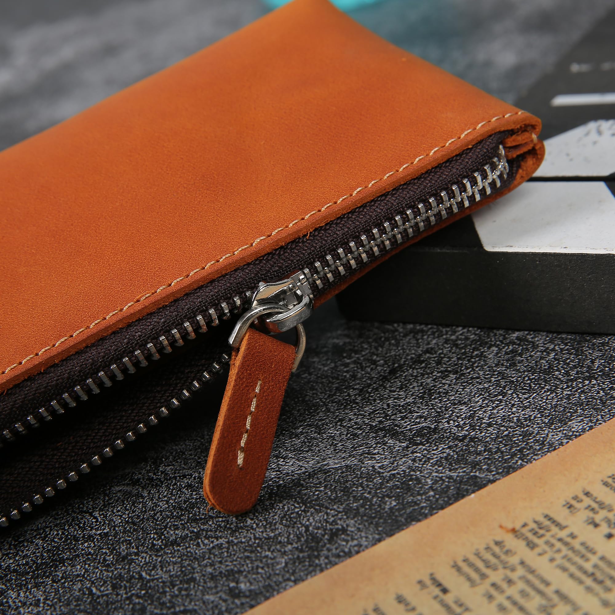 Premium Genuine Leather Pen Pouch - CHULEAG Handcrafted Zipper Pencil Case for School, Office & Travel | Elegant Small Leather Pouch for Writing Tools, Coins, Makeup & Accessories | Durable Money Bag & Organizer