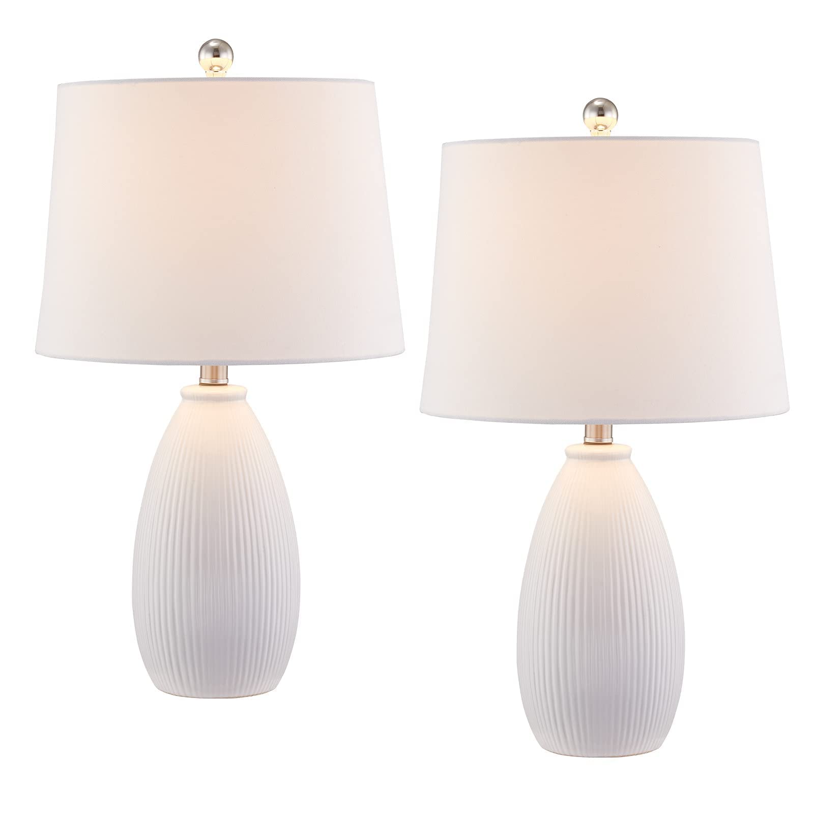 Maxax 2-Pack Ceramic Table Lamps with White Fabric Shades - 22 Inch Tall Nightstand Lamps for Bedroom, Living Room & Office Decor - Perfect for Reading, Relaxing & Ambient Lighting