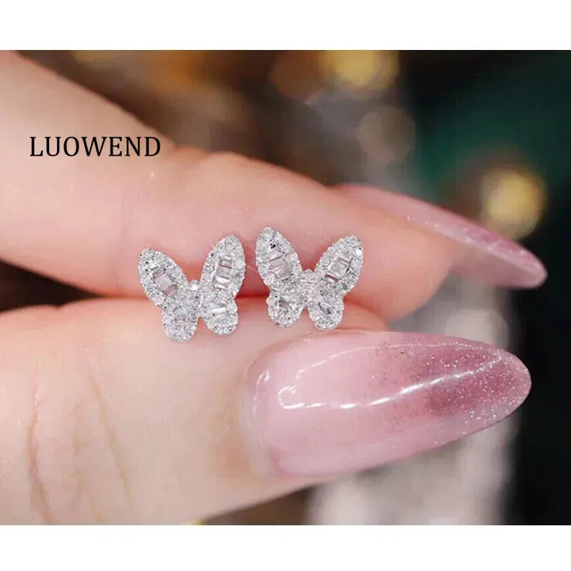 18K White Gold Butterfly Diamond Stud Earrings for Women - Romantic INS Style Real Natural Diamond Jewelry - Perfect Birthday Gift for Her, Anniversary & Special Occasions