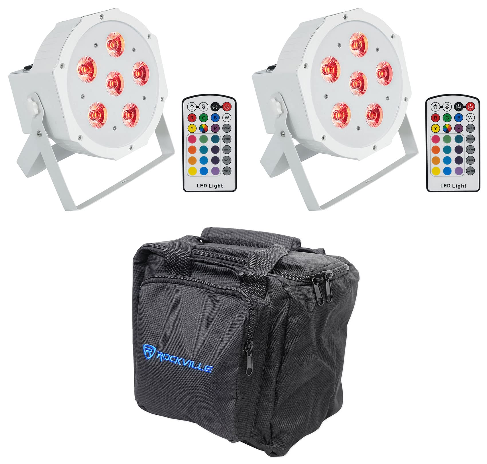 Rockville Rechargeable Wireless DMX PAR 6RF White Lights with Remote Control & Carrying Bag (2-Pack) - Perfect for Stage Lighting, DJ Shows, and Event Productions