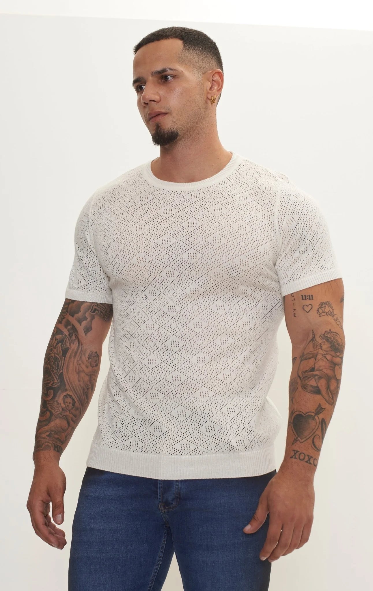 RNT23 Geometric Crochet T-Shirt in Off White | Stylish Boho Summer Top for Women | Perfect for Beach Outings, Music Festivals & Casual Wear