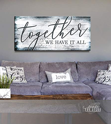 Together We Have It All Sign - Romantic Wedding & Couples Gift, Blue Bedroom Wall Decor for Newlyweds (42x19 Inches) - Perfect for Anniversary, Home Decor & Love-Themed Spaces