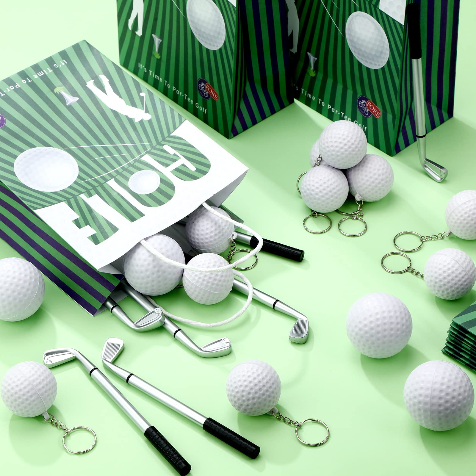 98 Pcs Golf Party Favor Set - Golf Ball Keychains, Ballpoint Pens, Stress Balls & Stickers - Perfect for Sports Themed Birthday Parties, Golf Tournaments & Corporate Events