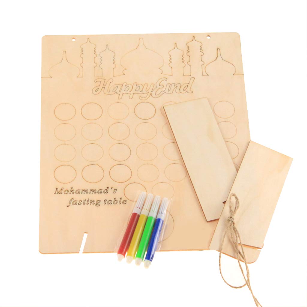 MAOSUO Wooden Ramadan Countdown Calendar - Eid Mubarak Craft Kit with Pens - Islamic Holiday Decor & Gift for Kids, Adults - Perfect for Home, Mosque & Classroom Celebrations