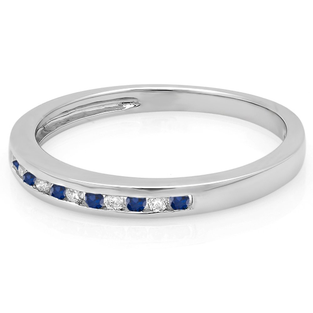 10K Solid Gold Round Blue Sapphire & White Diamond Women's Anniversary Wedding Band Stackable Ring – Elegant Jewelry Gift for Her, Perfect for Engagement, Proposal, Valentine's Day, Anniversary & Special Occasions