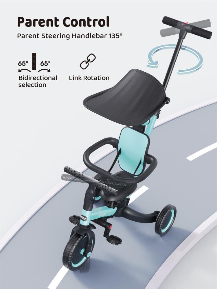 Newyoo 6-in-1 Toddler Tricycle for Kids Ages 1-3 | Adjustable Push Trike with Parent Handle & Canopy | Balance Bike & Learning Trike for Boys & Girls | Perfect Birthday Gift | Outdoor Play, Park Rides & Early Childhood Development | TR009 Blue