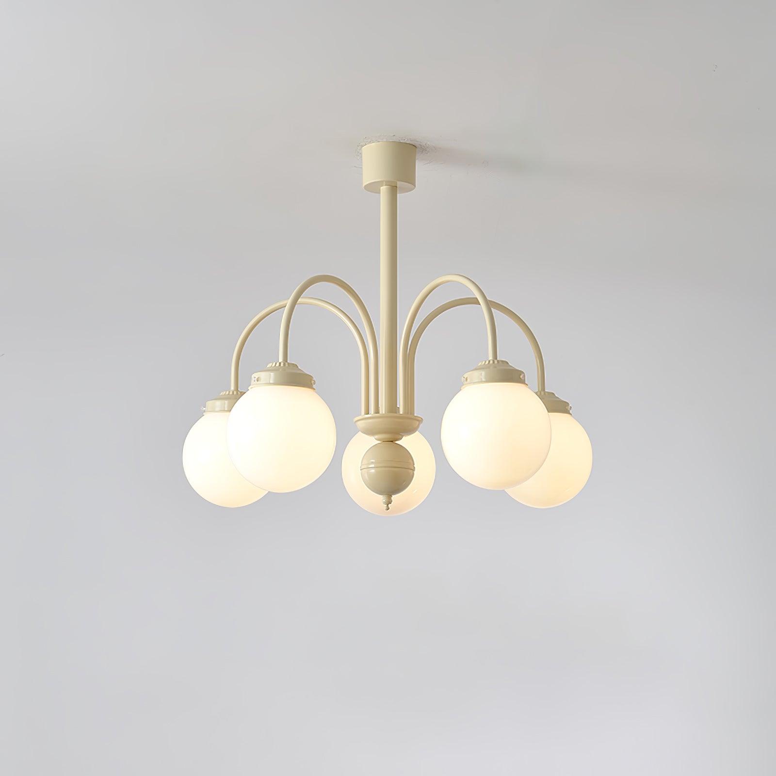 Elegant Cream Glass Sphere Chandelier - Modern Crystal Ceiling Light Fixture for Dining Room, Bedroom, or Living Room Decor
