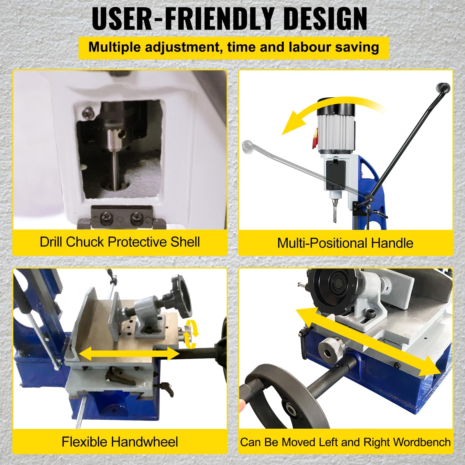 VEVOR 1/2 HP 1700RPM Woodworking Mortise Machine with Movable Workbench | Benchtop Mortiser for Round Holes, Square Holes & Special Woodworking Joints | Perfect for Cabinet Making, Furniture Building & DIY Wood Projects