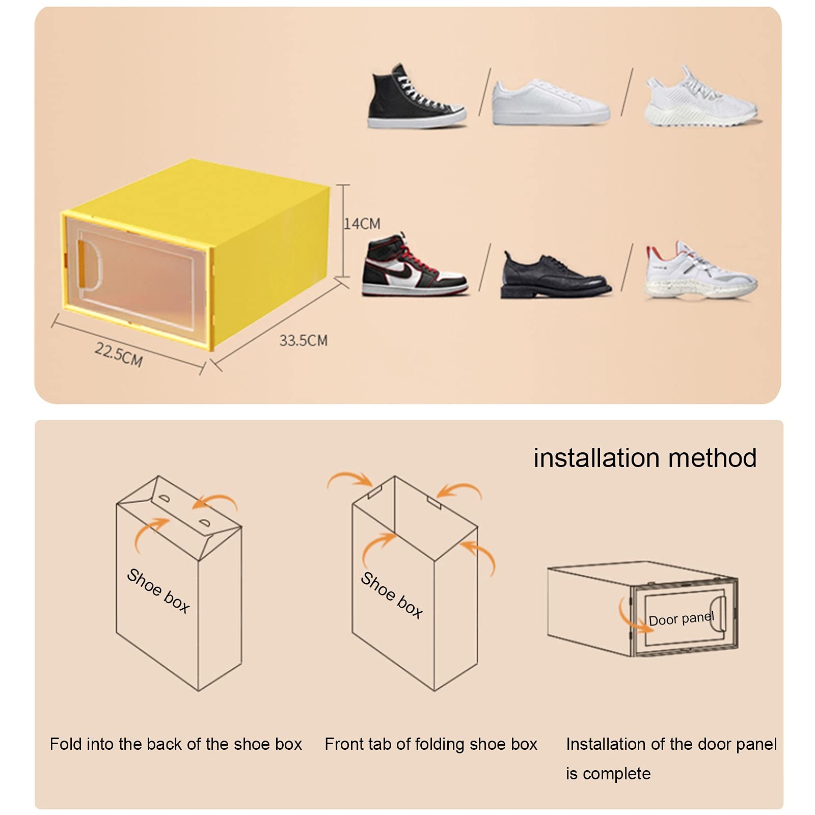 24-Piece SUNDAY HOME Stackable Plastic Shoe Organizer Box with Door - Yellow Shoe Storage Bins for Sneakers & Footwear | Perfect for Closet Organization & Entryway Display Cases