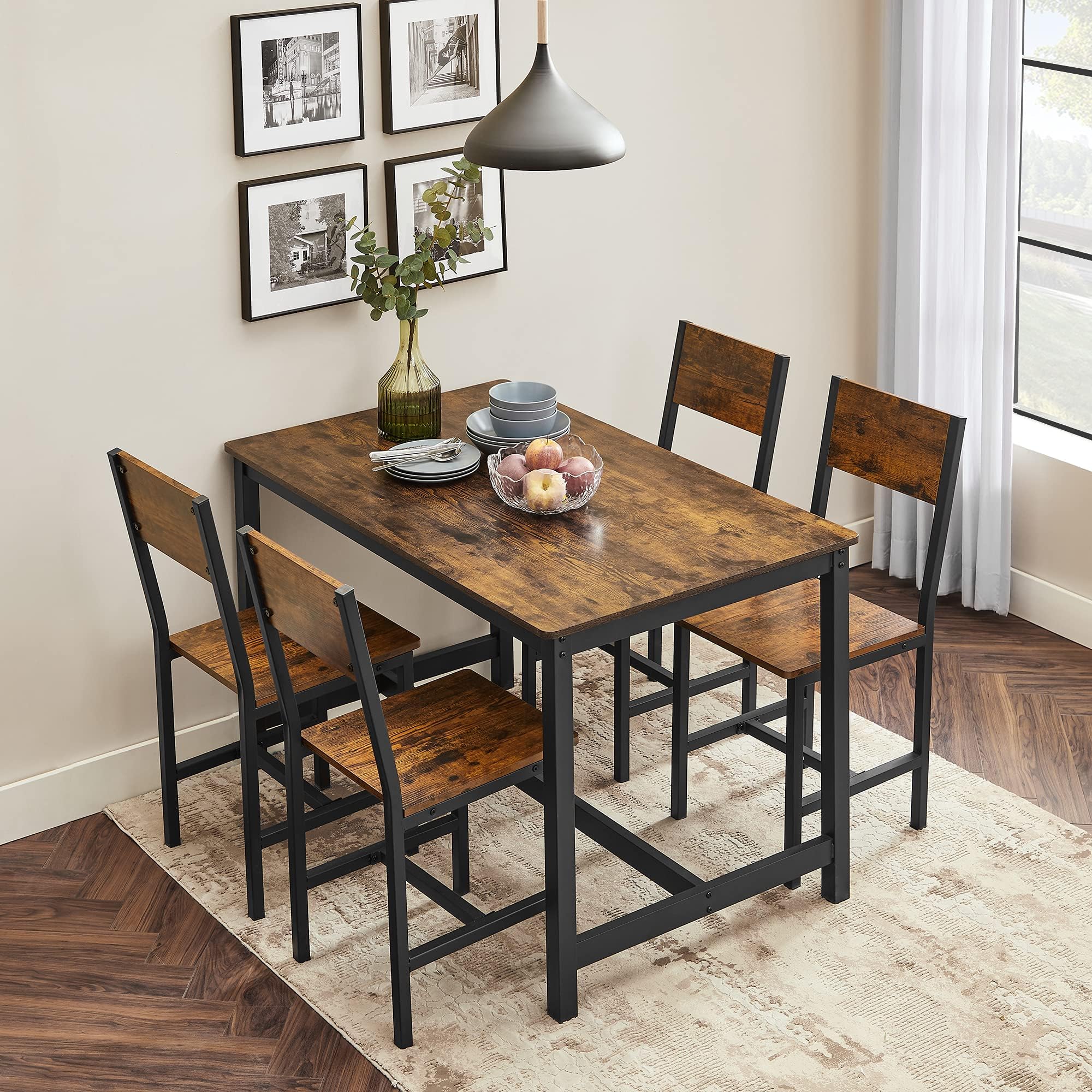 VASAGLE 2-Piece Dining Chair Set - Rustic Brown & Ink Black Wooden Chairs with Sturdy Metal Frame - Easy Assembly Modern Farmhouse Style - Perfect for Kitchen, Dining Room, Living Room & Bedroom - Comfortable Seating for Home Decor & Entertaining