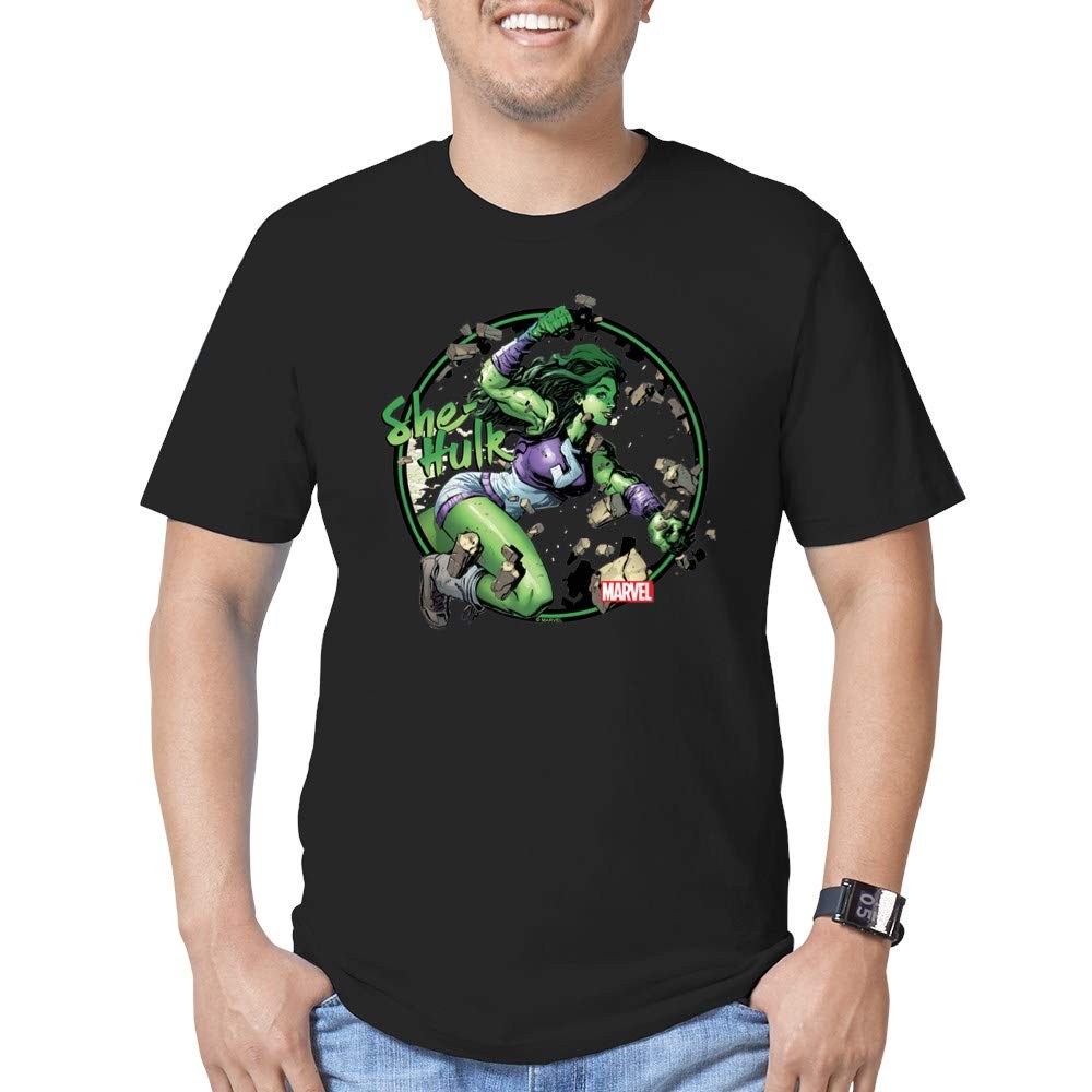 She Hulk Punching Graphic Men's Fitted T-Shirt | Superhero Comic Design | Perfect for Cosplay, Comic Con & Superhero Fans