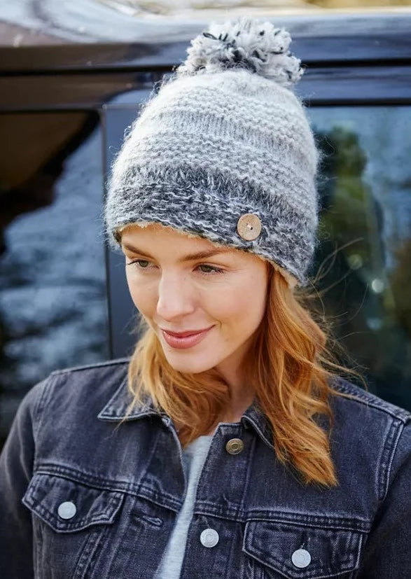 Sierra Nevada Smoke Bobble Beanie Hat for Women - Cozy Winter Knit Hat with Fun Bobble - Perfect for Skiing, Hiking & Outdoor Adventures