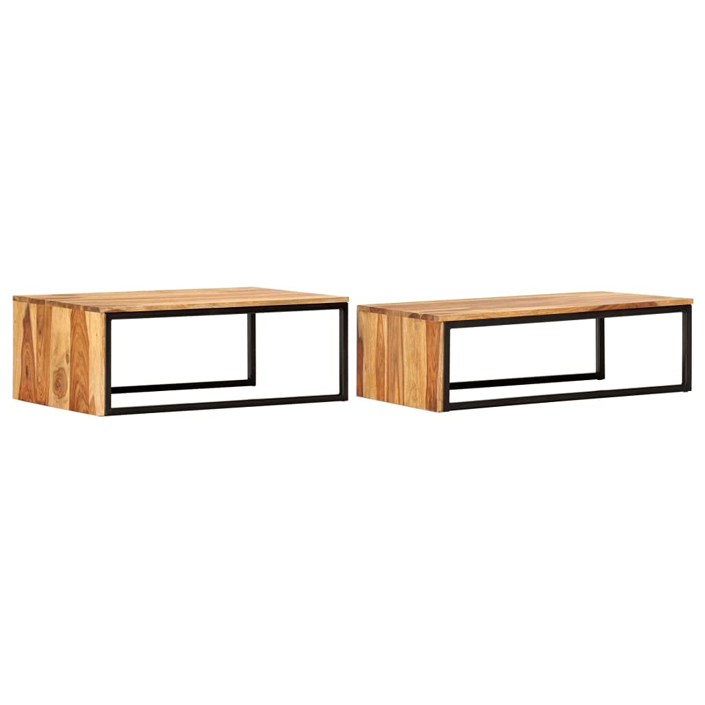 Mid-Century Modern Wooden Coffee Table Set of 2 - Solid Sheesham Wood Nesting Tables for Living Room, Home & Office - Fast Shipping - Perfect for Small Spaces & Stylish Interior Decor