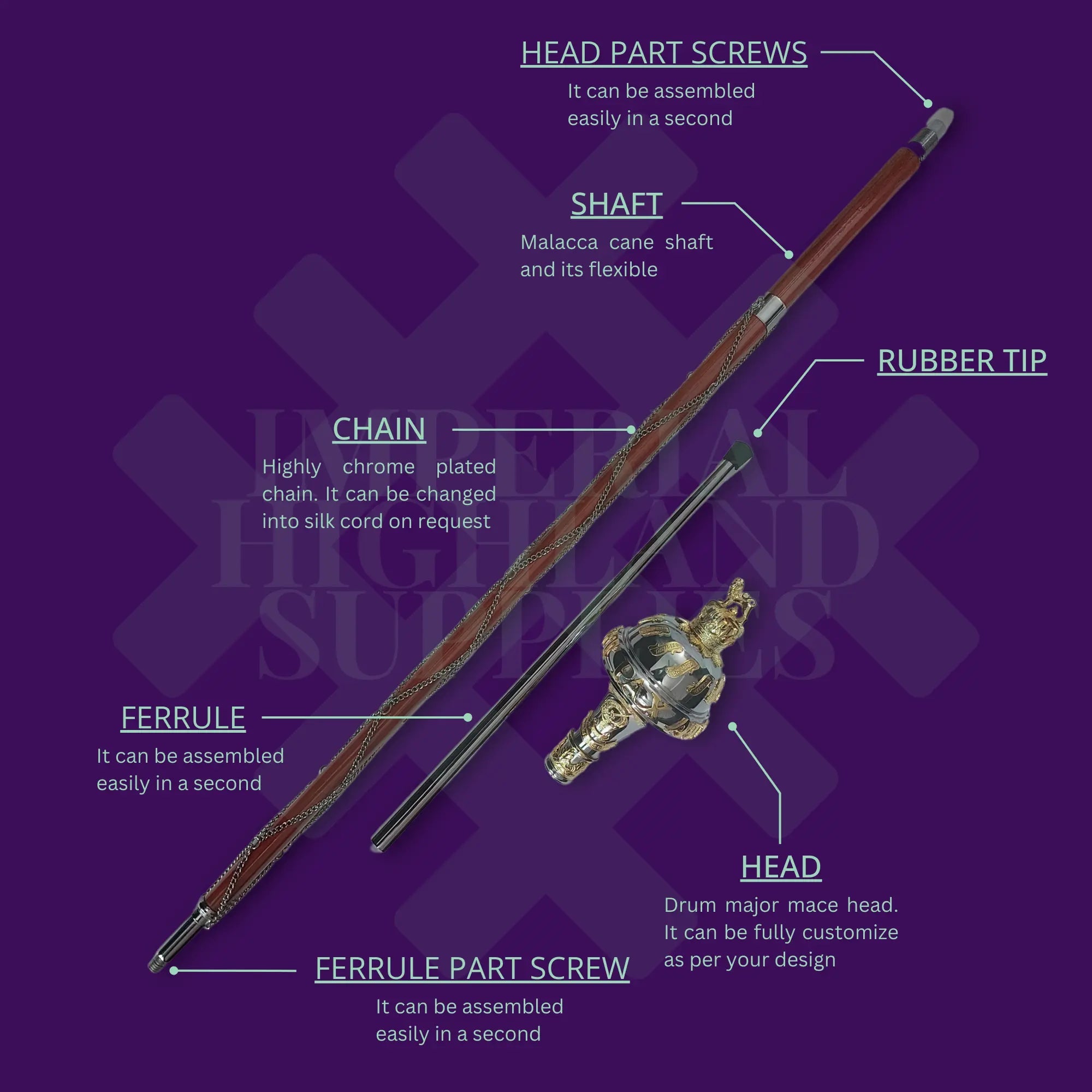 Custom Ceremonial Drum Major Mace with Battle Honors - Premium Marching Band Accessory for Parades, Competitions & Military Ceremonies