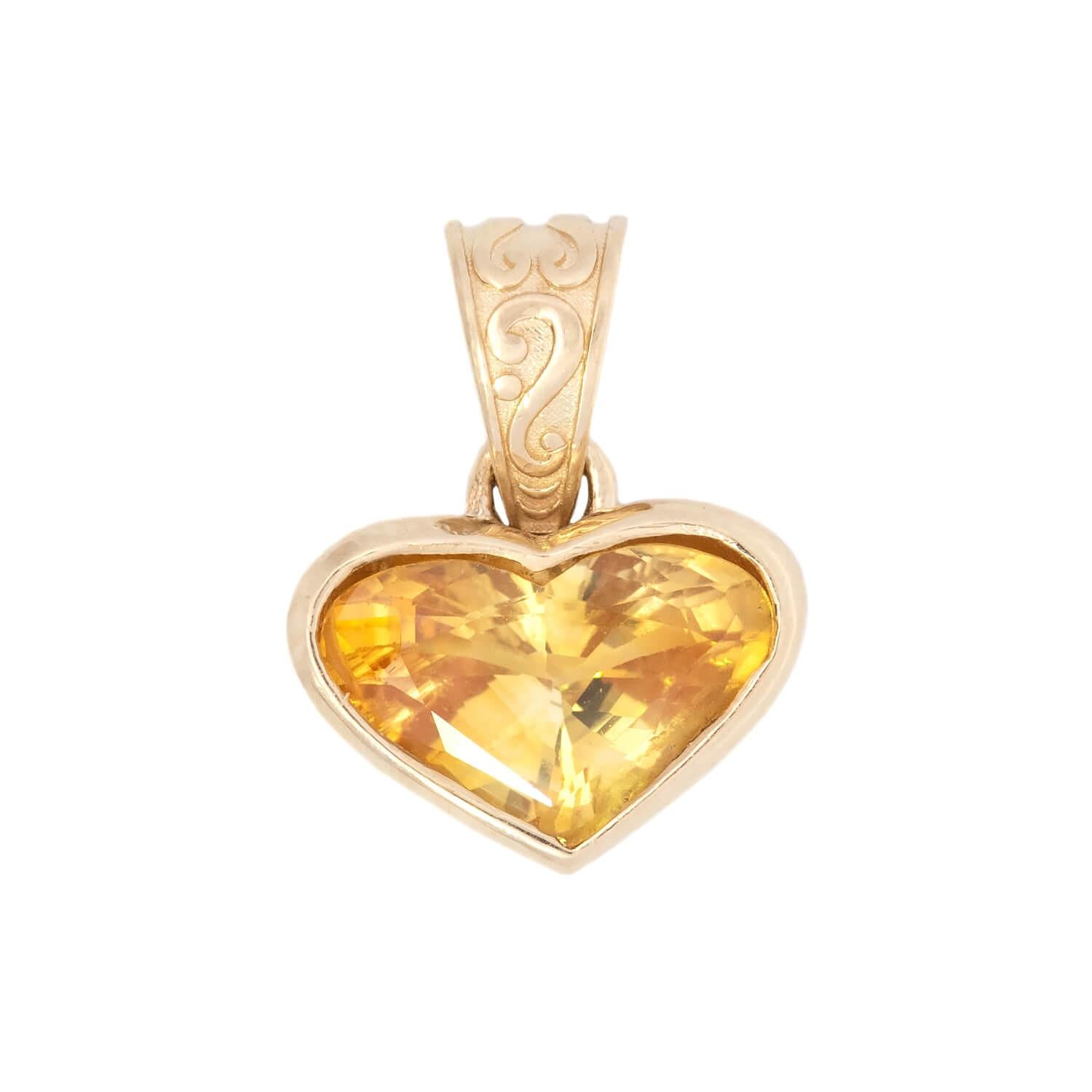 14K Yellow Sapphire Heart Pendant Necklace - Genuine Gold Jewelry for Women - Perfect for Valentine's Day, Anniversary & Romantic Gifts