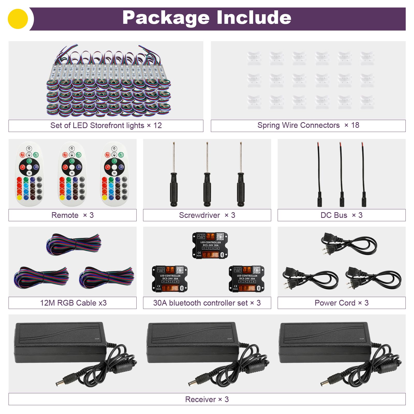 Upgraded SMD5050 Commercial LED Strip Lights - 120Ft RGB Waterproof Storefront Lighting with 240Pcs 3-LED Modules, Super Bright for Business Signs, Window Displays & Letter Ads (Dual Remote Control) - Perfect for Retail Stores, Restaurants, and Outdoor Advertising