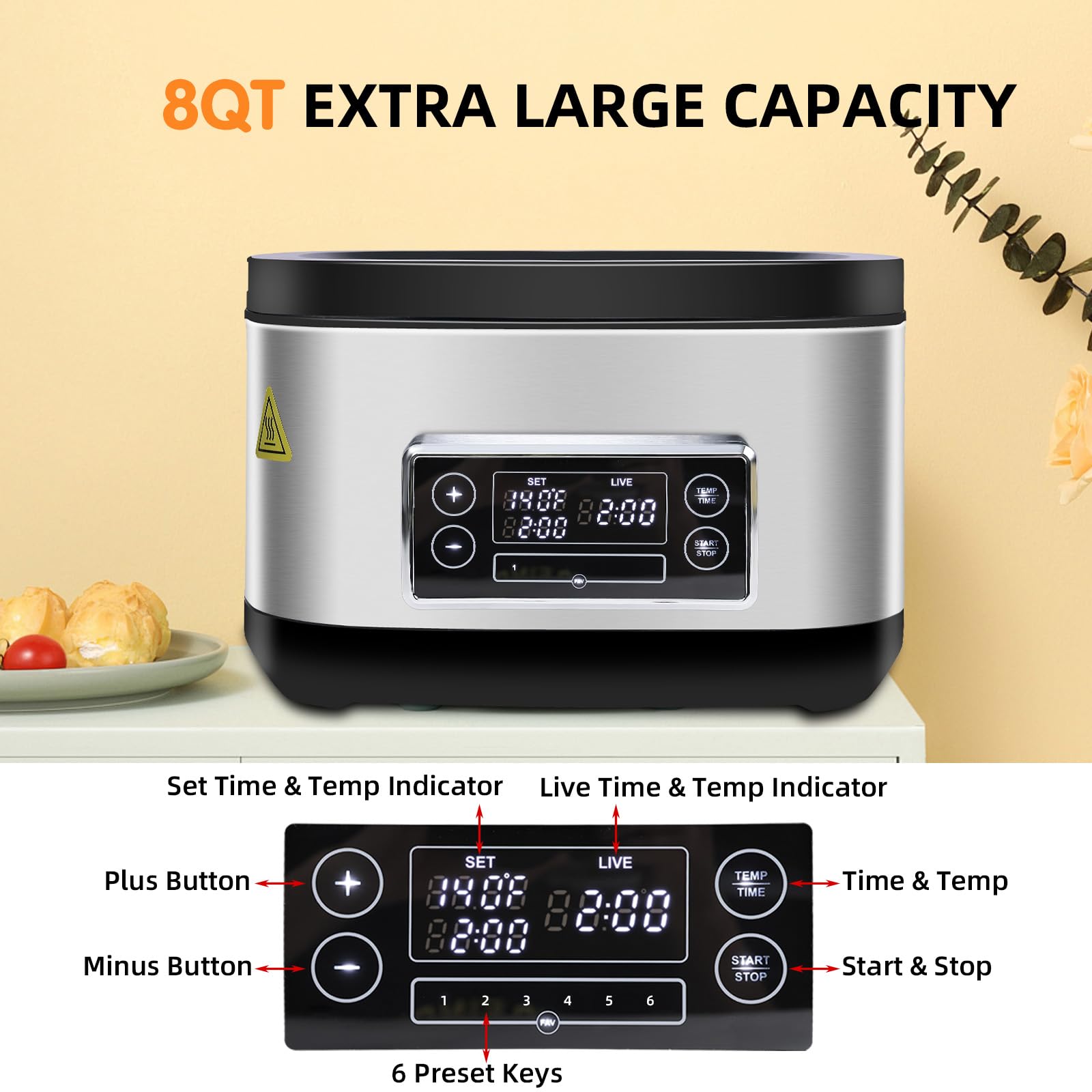 Precision Sous Vide Cooker 8 Quart Stainless Steel Immersion Circulator with Digital Temperature Control | 6 Preset Modes & LED Touchscreen | Perfect for Steak, Chicken, Fish & Seafood | Ideal for Home Chefs, Restaurants & Meal Prep