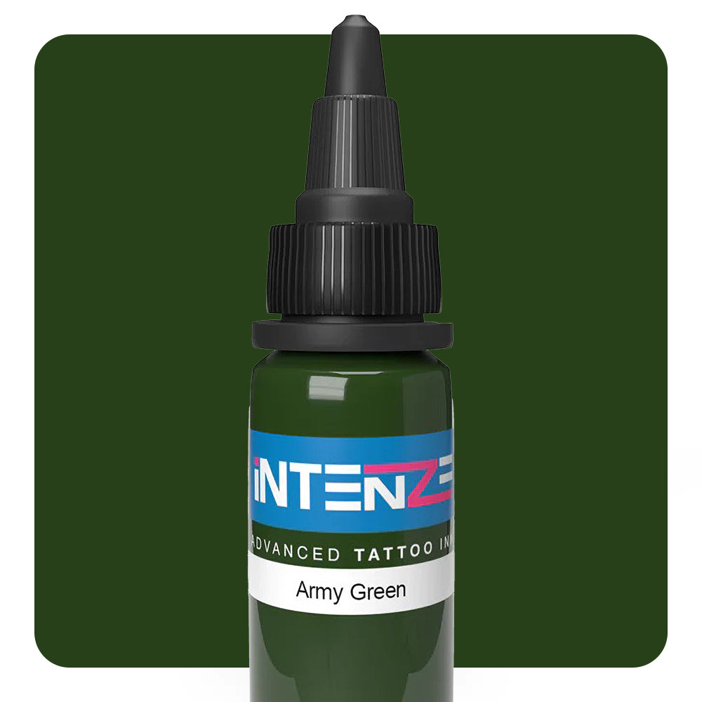 Army Green Intenze Tattoo Ink - Professional Tattoo Supplies - Various Sizes Available for Tattoo Artists & Enthusiasts - Perfect for Realism, Portraits & Military Style Tattoos