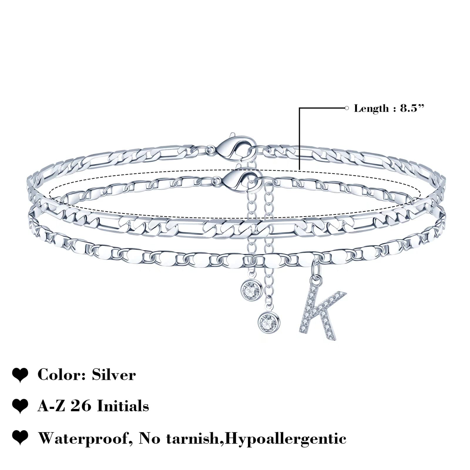 14K Gold Plated Dainty Layered Chain Anklet Set for Women - CZ Initial Ankle Bracelets, Summer Jewelry Gifts | Perfect for Beach Vacations, Weddings & Everyday Elegance