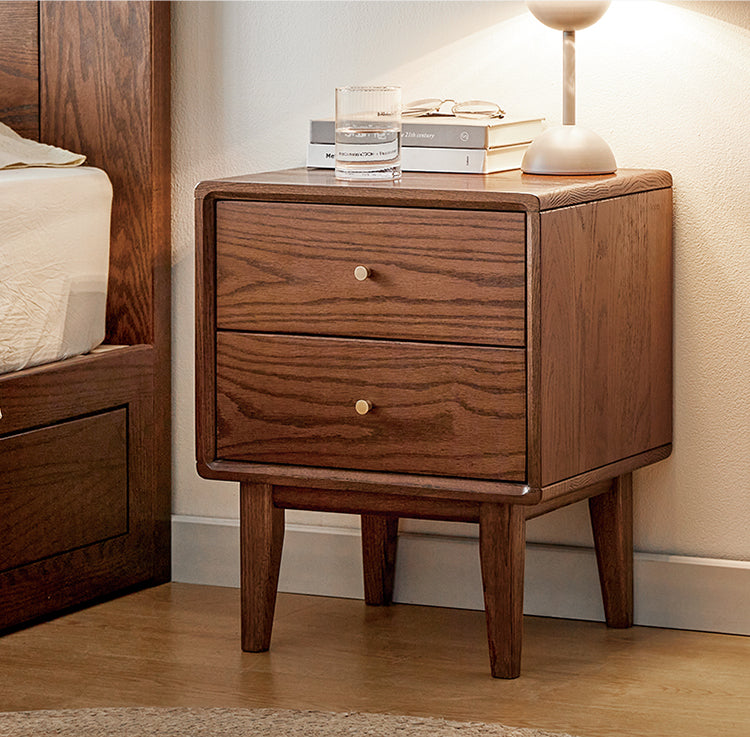Solid Oak Wood Nightstand - Nordic Style Bedside Table for Bedroom, Living Room, or Office - Modern Minimalist Furniture with Storage Shelf