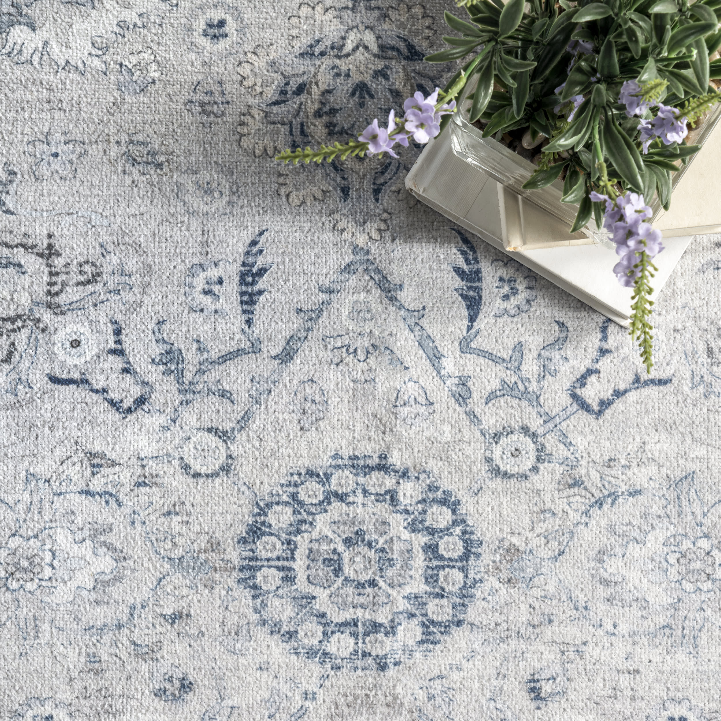 Bayberry Vintage Washable Rug - Light Blue | Soft & Durable Area Rug for Living Room, Bedroom, Nursery | Easy to Clean & Stain Resistant