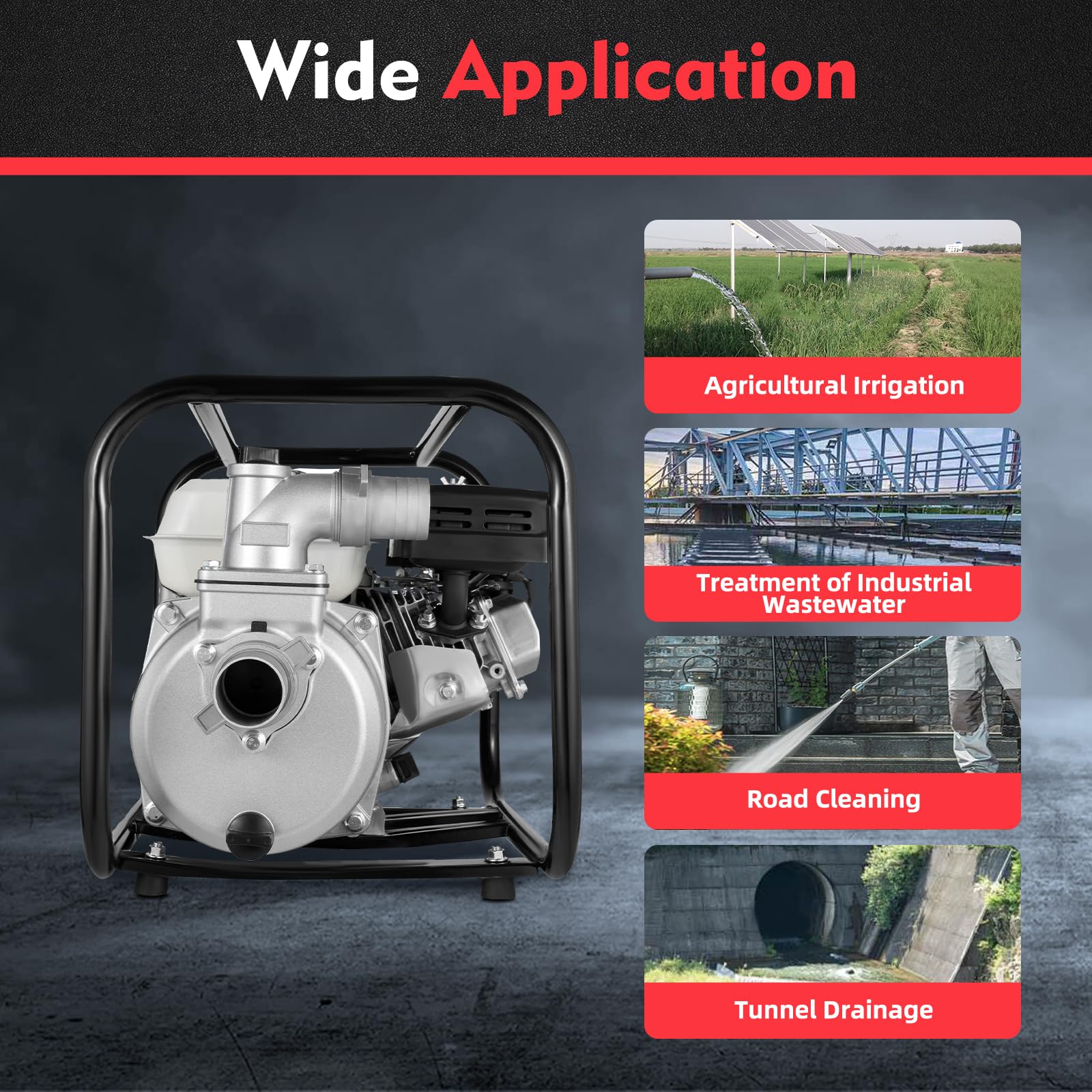 6.5HP 210cc 4-Stroke Gasoline Engine Water Pump - 2 Inch High Pressure 92ft Pump Lift, Portable Gas Powered Trash Pump for Farmland, Garden Irrigation, Flood Control & Drainage