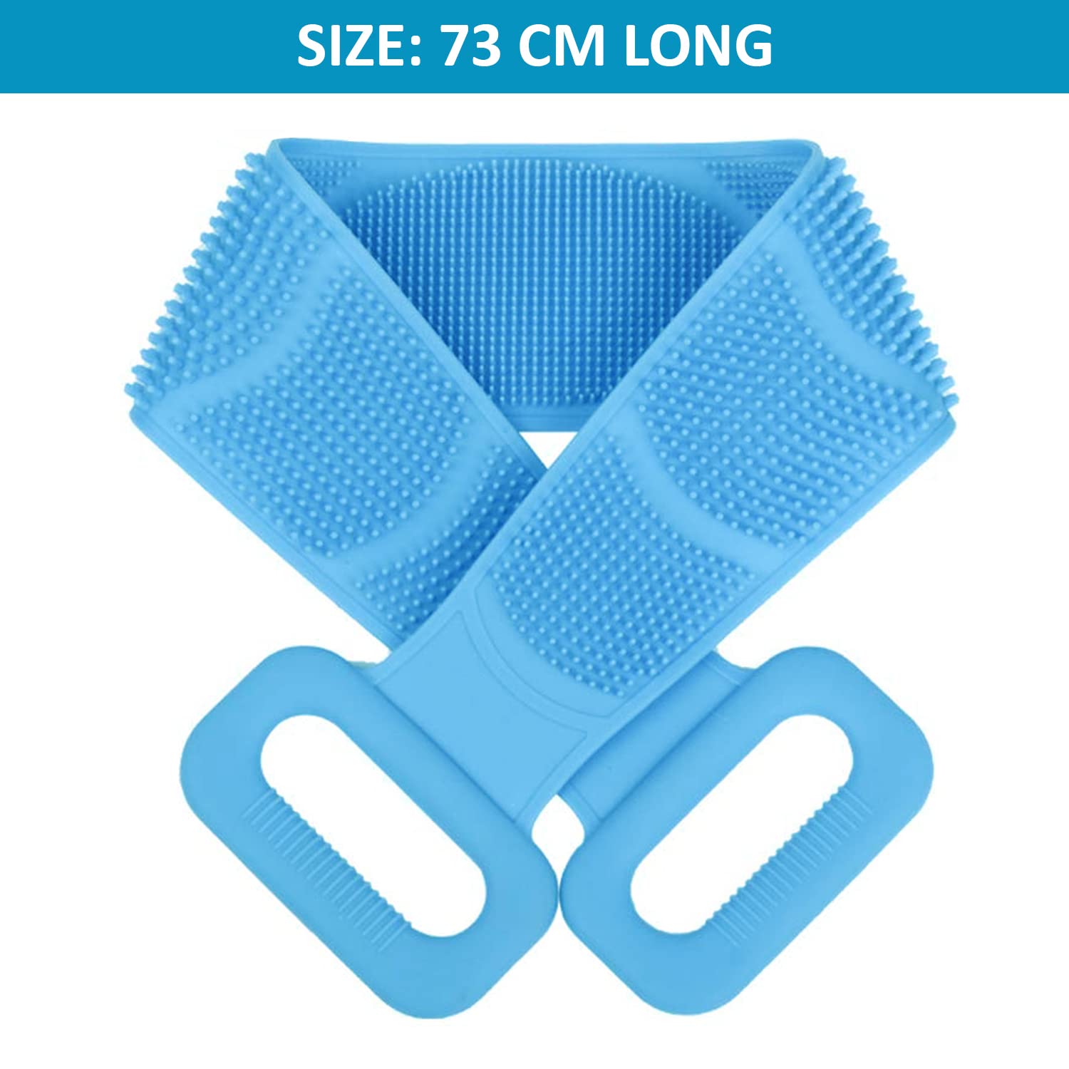 Mini House Silicone Bath Back Scrubber Belt with Handle - Double Sided Exfoliating Brush for Deep Skin Cleaning - Perfect for Women & Men (Blue) - Ideal for Shower, Bath & Spa Relaxation