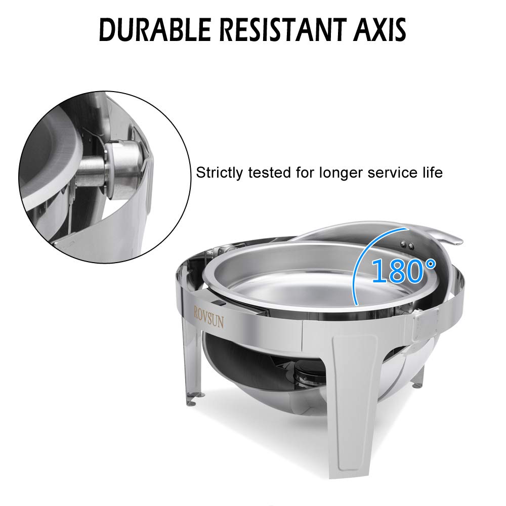 ROVSUN 6 Quart Stainless Steel Chafing Dish Buffet Set - NSF Certified Roll Top Chafer with Food Pan, Water Pan & Fuel Holders - Perfect for Weddings, Parties, Banquets & Catering Events - Keep Food Warm at Buffets, Events & Large Gatherings