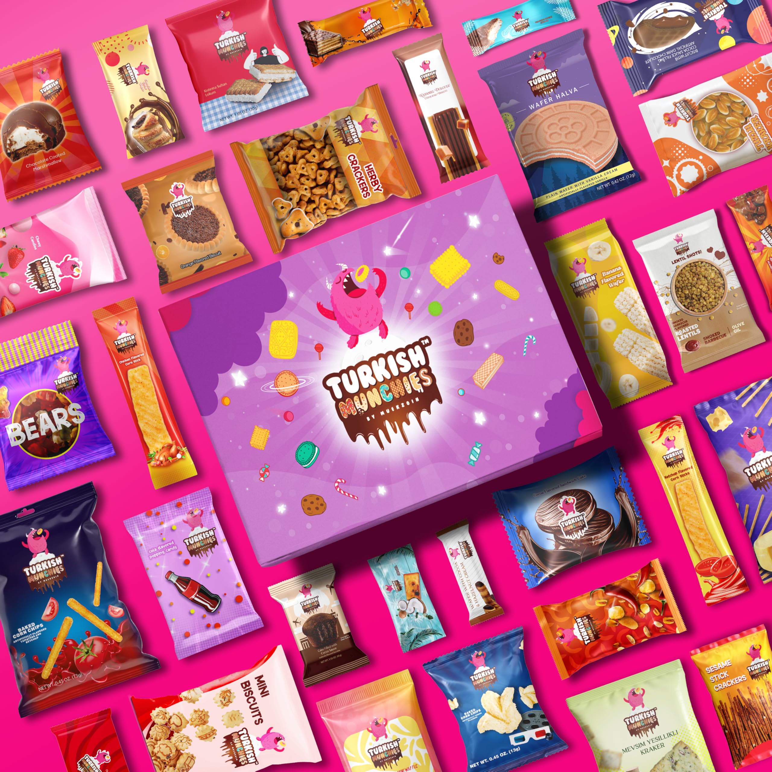 Premium International Snack Box - 32 Full-Size Exotic Snacks from Turkey & Worldwide | Unique Gourmet Candy Gift Set for Foodies | Perfect for Office Snacking, Travel Treats & Cultural Food Exploration