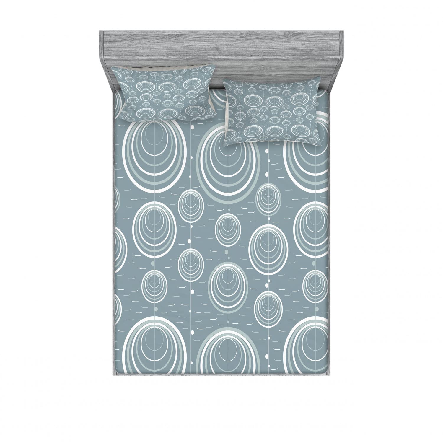 Ambesonne Geometric 2-Piece King Size Fitted Sheet Set with 4 Pillow Shams - Wavy Line Pattern in Blue Grey - Soft Bedding for Modern Home Decor - Perfect for Guest Rooms, Master Bedrooms & Vacation Homes
