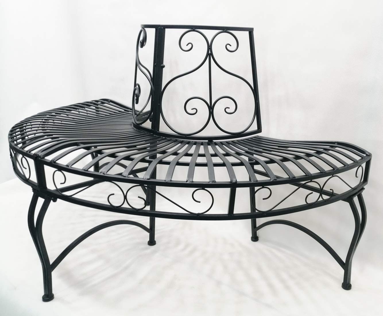 Hi-Line Gift Ltd. 78669-BK Black Semi-Circle Tree Wrap Bench - Outdoor Garden Decor for Patio, Lawn, and Backyard Landscaping