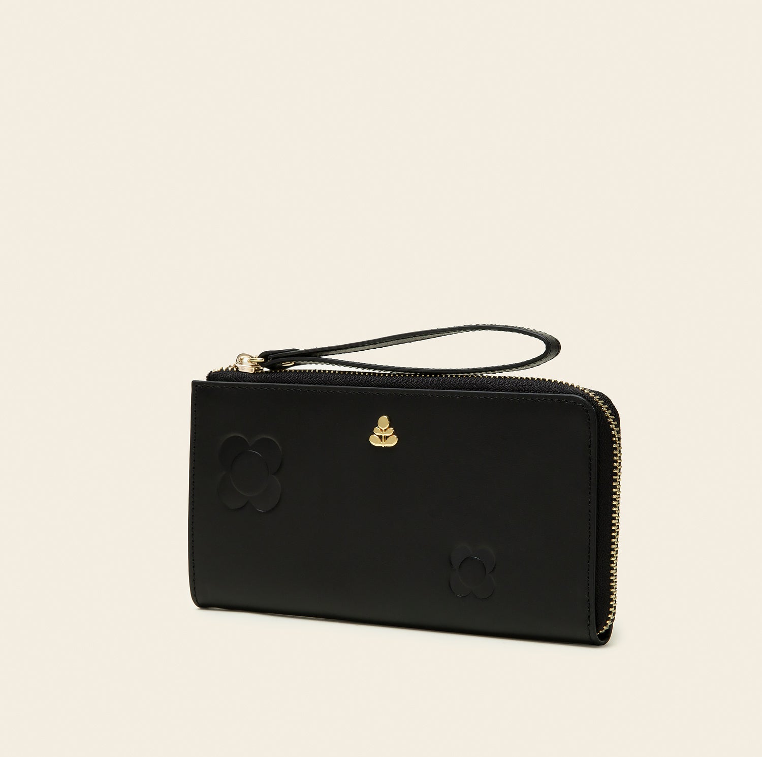 Carrie Long Zip Purse - Scattered Flower Pattern Black Leather Wallet for Women | Everyday Use, Travel & Shopping Essentials