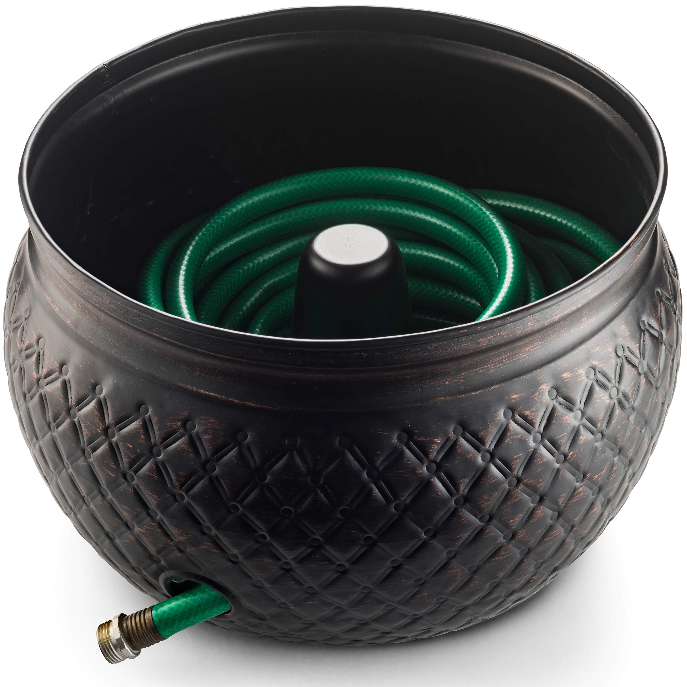 LifeSmart Garden Hose Pot Storage Holder with Lid - 16 x 12 Inch Outdoor Organizer for Hoses, Tools & Accessories - Rust-Resistant Copper Accents - Perfect for Patio, Yard & Garden Storage