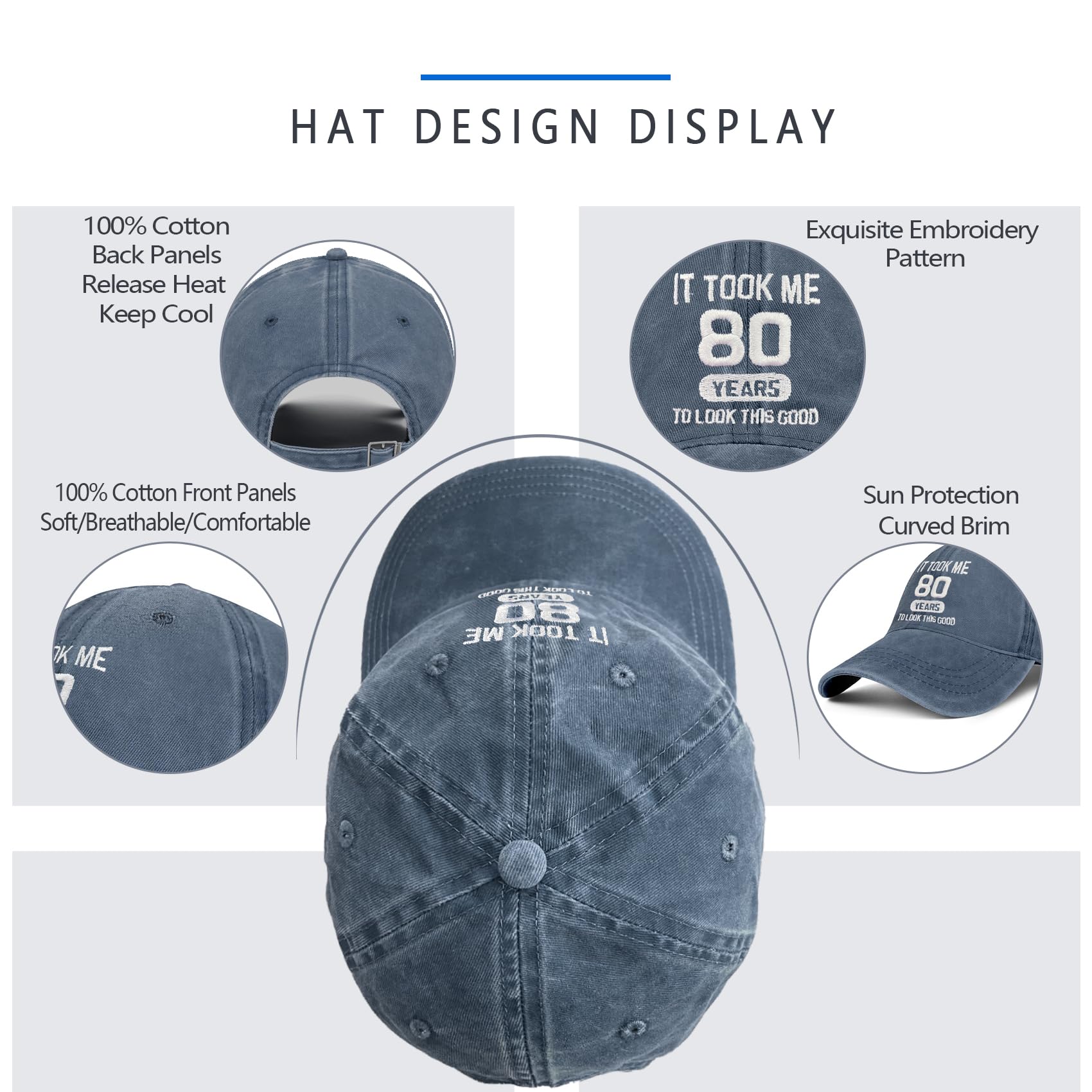 80th Birthday Gifts for Men & Women - 'It Took Me 80 Years to Look This Good' Cotton Washed Hat - Perfect for Birthday Parties, Retirement Celebrations & Milestone Gifts