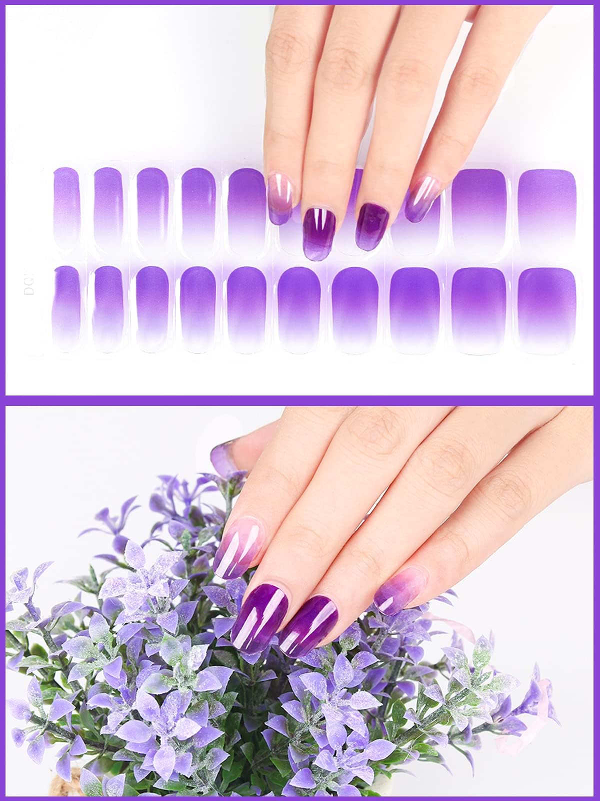 20PCS Kalolary Gradient Purple Gel Nail Polish Strips - Waterproof Nail Wraps & Stickers with Nail File for Women & Girls - UV/LED Lamp Required - Perfect for Home Manicures, Parties & Special Occasions