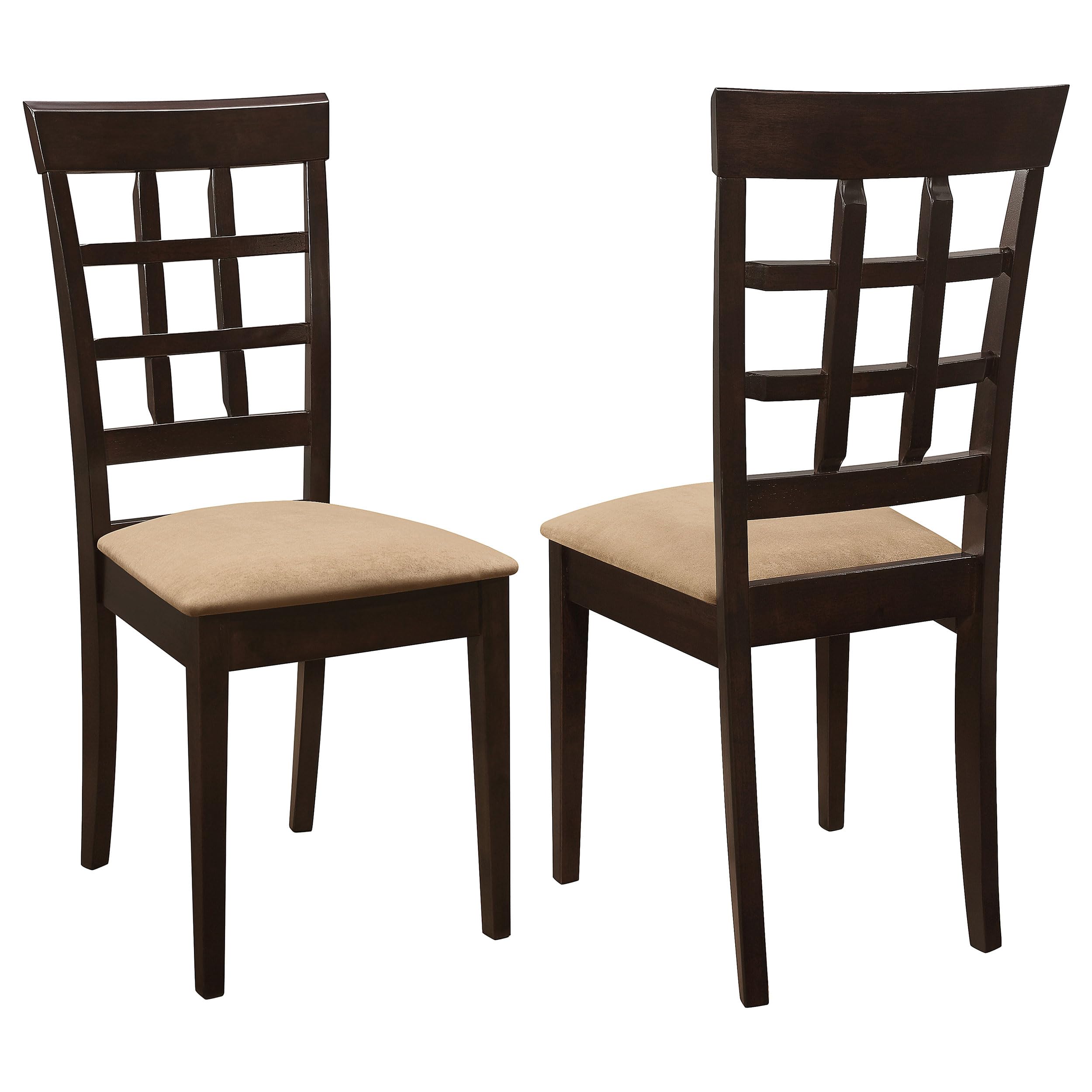 Coaster Home Furnishings Gabriel Wood & Fabric Dining Chairs - Set of 2 Armless Checkered Back Chairs for Kitchen & Dining Room - Cappuccino Brown - Modern Farmhouse Decor (Model 100772) - Perfect for Small Spaces, Breakfast Nooks & Apartment Dining