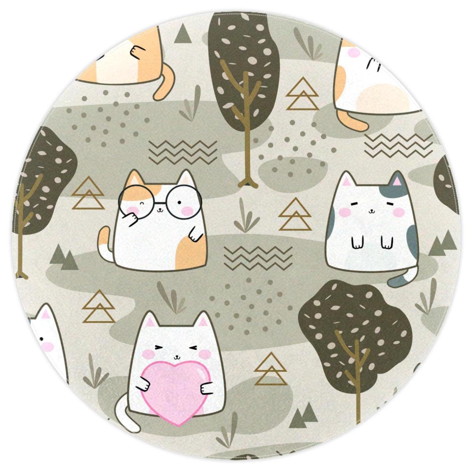 LLNSUPPLY 4 Ft Round Low-Pile Play Area Rug - Kawaii Cute Cats Cartoon Blue Baby Crawling Mat for Nursery, Kids Room & Playroom | Soft Floor Game Blanket for Infants & Toddlers | Non-Slip Activity Rug for Crawling, Learning & Playtime