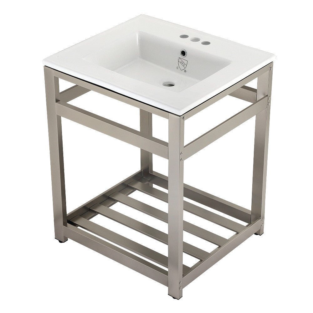25 x 22 Inch White Ceramic Wall Mount Bathroom Console Sink with 3 Hole Faucet - Perfect for Modern Powder Rooms, Guest Baths & Small Space Vanities