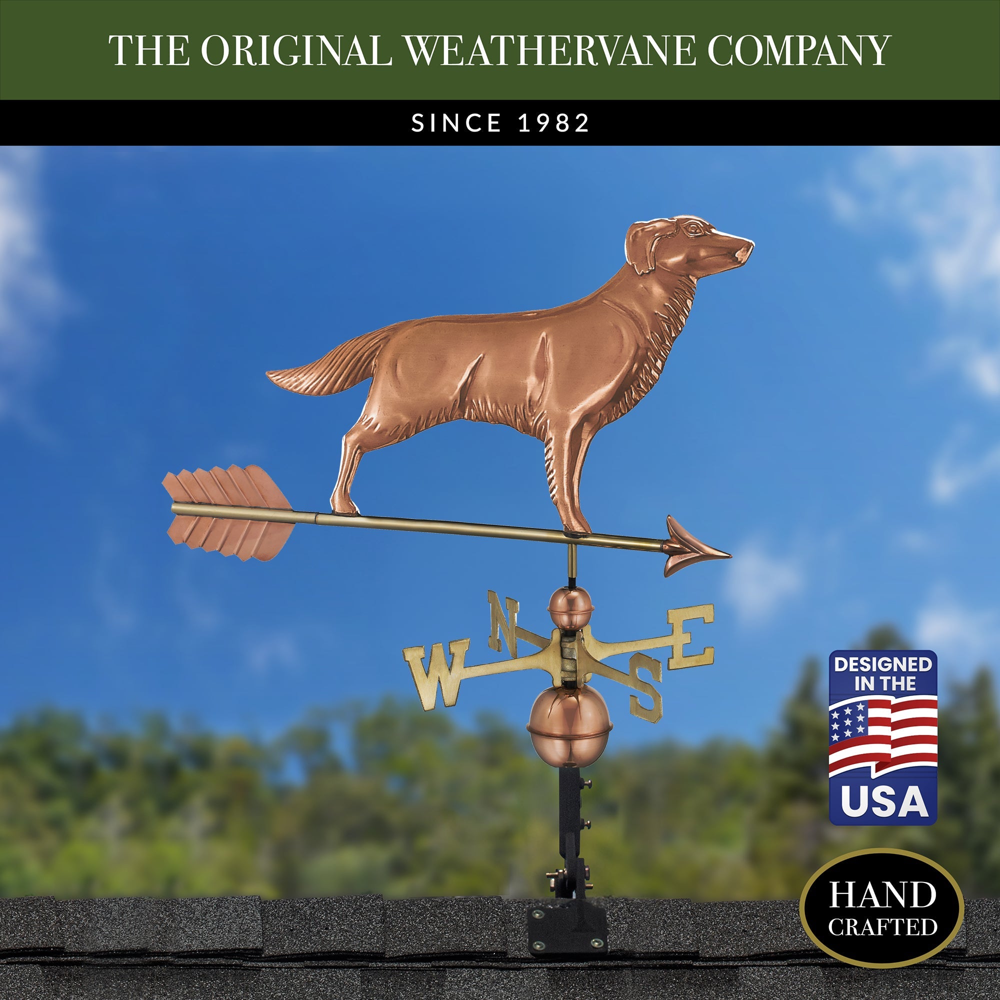 Golden Retriever Weathervane with Arrow - Handcrafted Metal Garden Decor for Outdoor & Farmhouse Style Homes - Perfect for Roof, Yard, or Barn Decoration