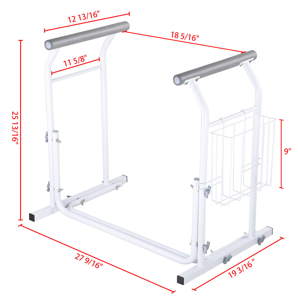 TheLAShop Stand Alone Toilet Safety Rail with Rack - 375lbs Weight Capacity - Elderly & Disabled Bathroom Assist - Home Medical Equipment for Seniors Safety