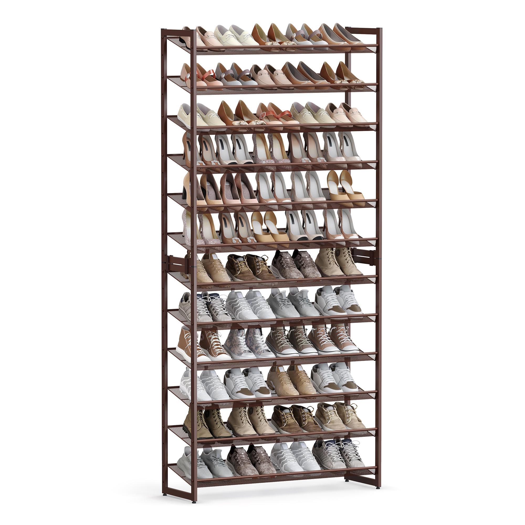 SONGMICS 12-Tier Metal Shoe Rack Organizer - Stackable Shoe Storage Shelf for Entryway, Closet & Garage - Adjustable Shelves Holds 48+ Pairs - Bronze (ULMR12A) | Perfect for Small Spaces, Apartment Organization & Shoe Lovers Collection