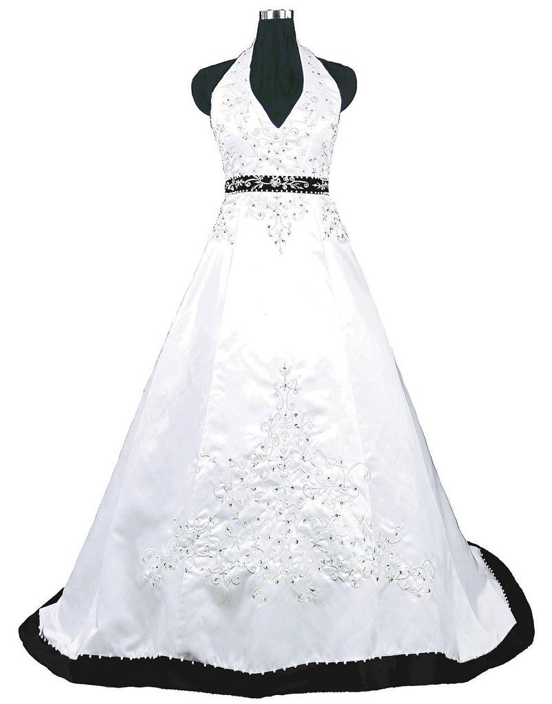 Elegant Women's Halter Embroidery Satin Wedding Dress with Corset Back - Perfect for Bridal, Prom, and Formal Occasions
