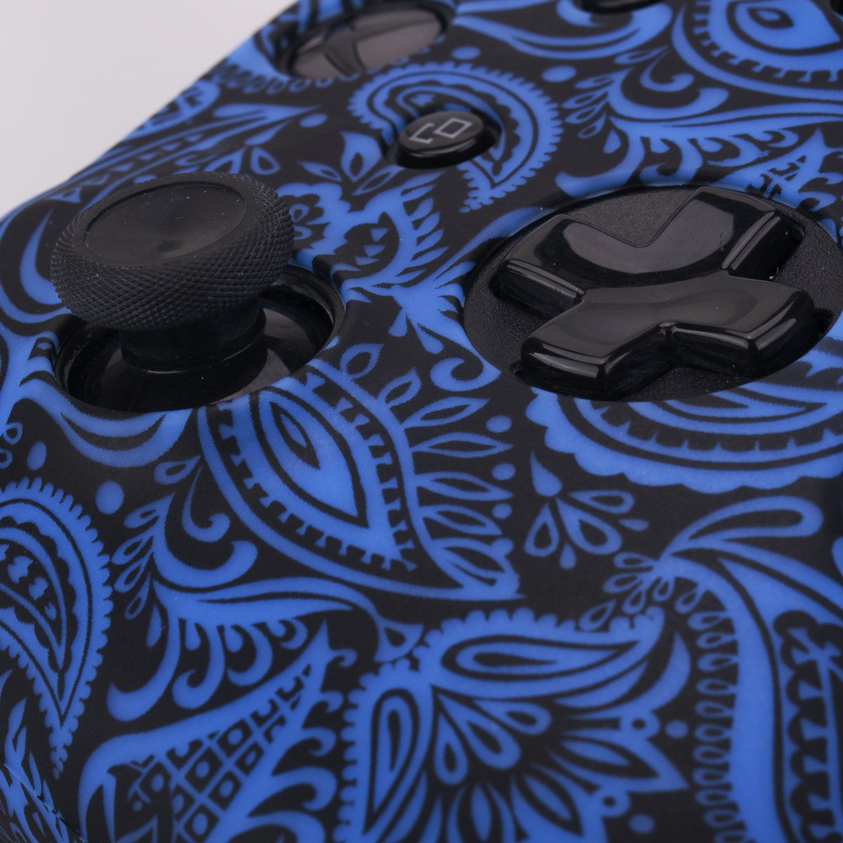 YoRHa Rubber Silicone Cover Skin Case for Xbox One S/X Controller with 8 PRO Thumb Grips - Flowers & Blue Design - Perfect for Gaming, Protection & Enhanced Grip