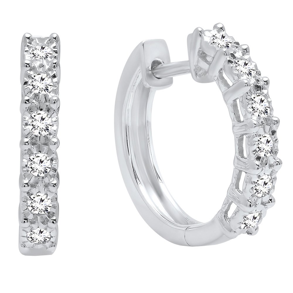 0.25 Carat Round White Diamond Hoop Earrings for Women - Sterling Silver Dazzlingrock Collection | Elegant Everyday Jewelry & Special Occasion Gift