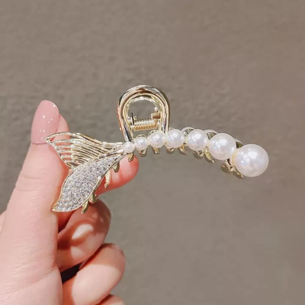 Korean Fashion Large Pearl Hair Claw Clips for Women - 2 Pack White Hair Barrettes, Jaw Clips & Hair Clutches for Long Hair | Perfect for Weddings, Parties & Everyday Styling