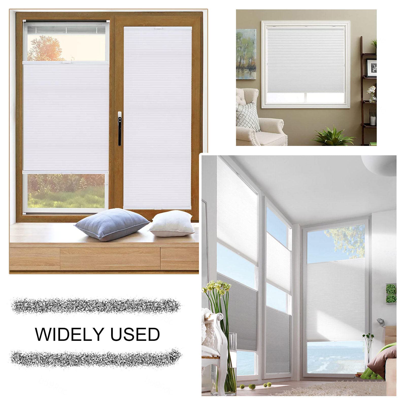 Blackout Honeycomb Cellular Shades - No Drilling Installation, White Insulated Pleated Blinds for Windows & Doors (43.3